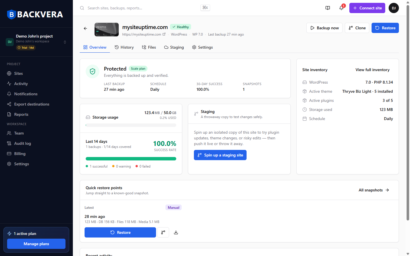 The Storage usage bar on a site overview